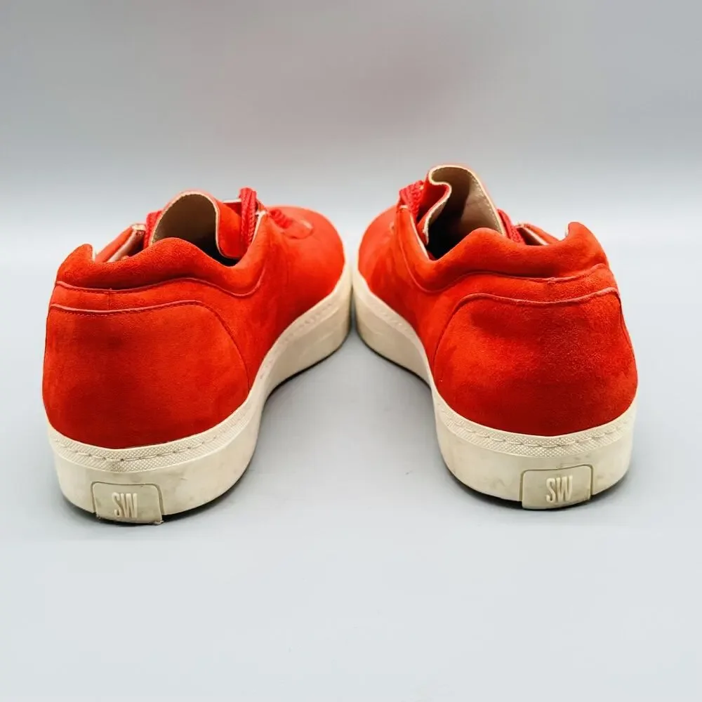 Stuart Weitzman Shoes Womens 8 Orange Suede Low Top Comfort Lace Up Sneakers